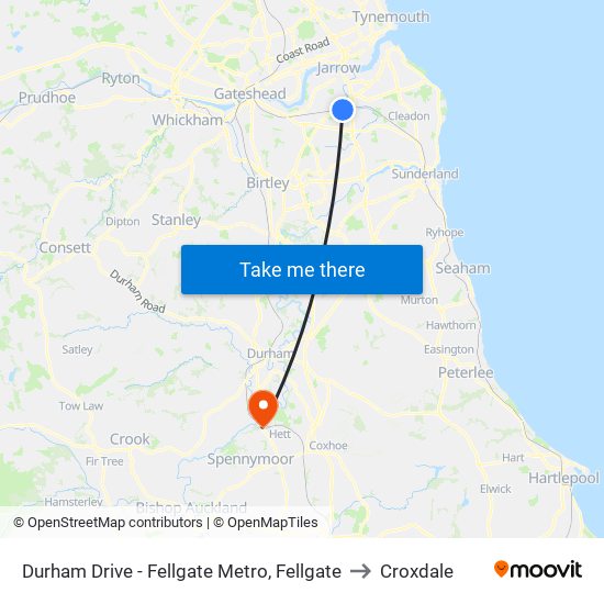 Durham Drive - Fellgate Metro, Fellgate to Croxdale map