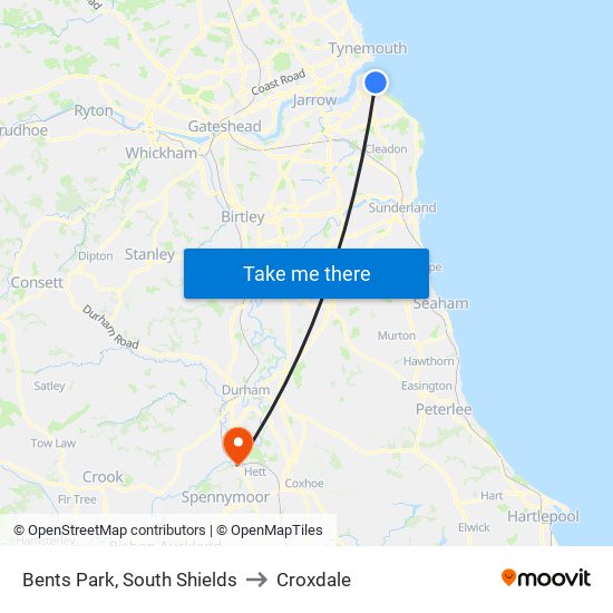 Bents Park, South Shields to Croxdale map