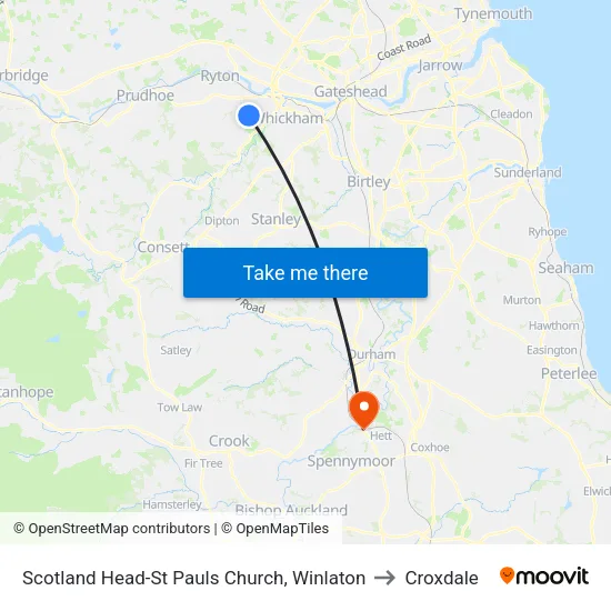 Scotland Head-St Pauls Church, Winlaton to Croxdale map
