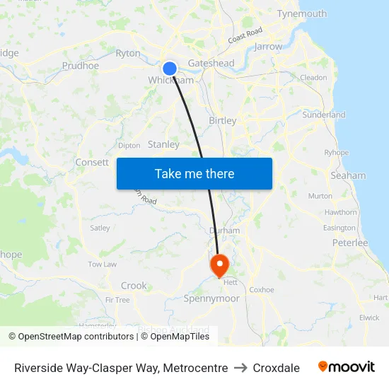 Riverside Way-Clasper Way, Metrocentre to Croxdale map