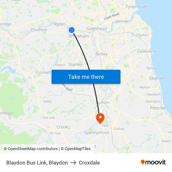 Blaydon Bus Link, Blaydon to Croxdale map