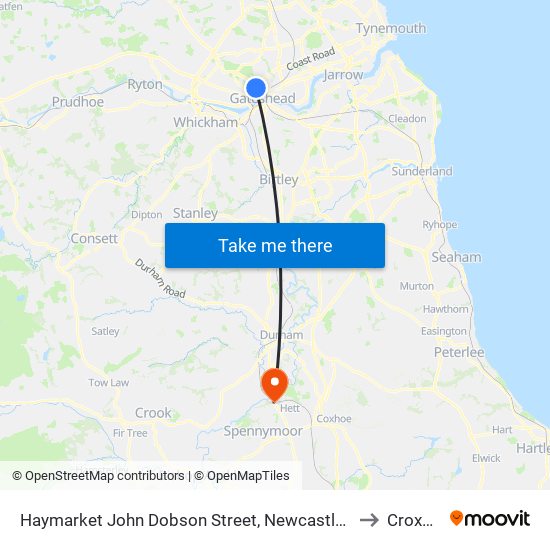 Haymarket John Dobson Street, Newcastle upon Tyne to Croxdale map