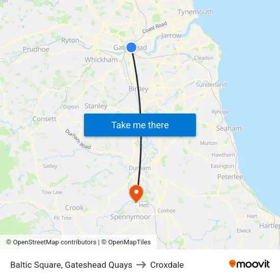 Baltic Square, Gateshead Quays to Croxdale map