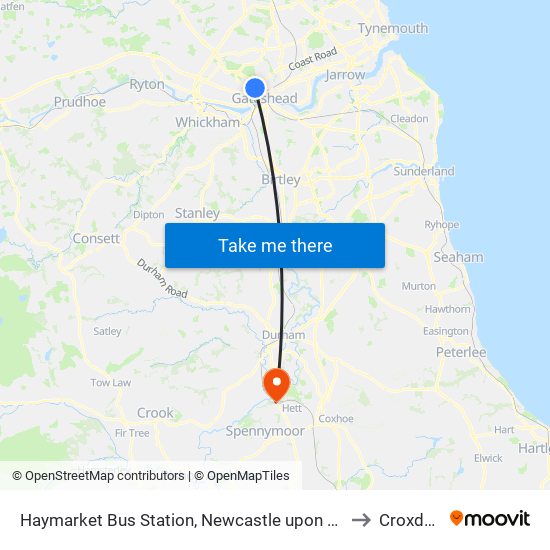 Haymarket Bus Station, Newcastle upon Tyne to Croxdale map