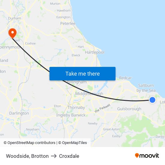 Woodside, Brotton to Croxdale map