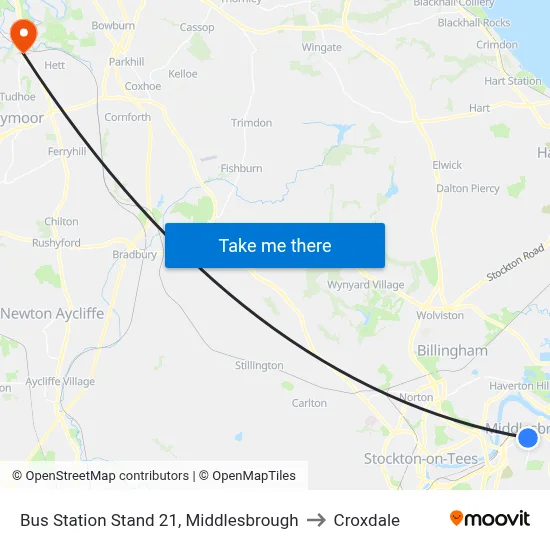 Bus Station Stand 21, Middlesbrough to Croxdale map