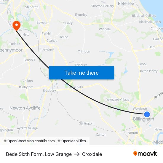 Bede Sixth Form, Low Grange to Croxdale map