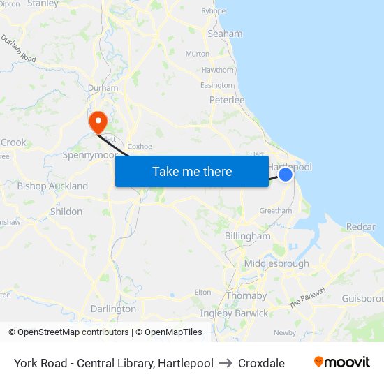 York Road - Central Library, Hartlepool to Croxdale map