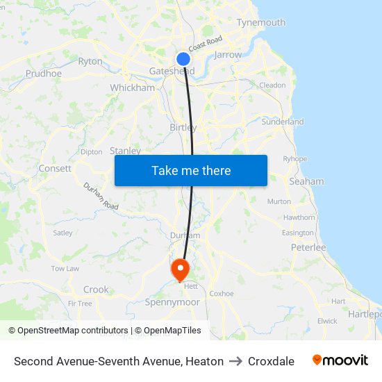 Second Avenue-Seventh Avenue, Heaton to Croxdale map