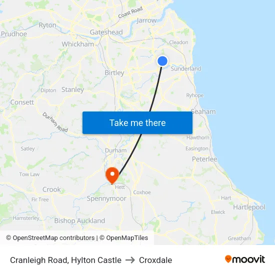 Cranleigh Road, Hylton Castle to Croxdale map