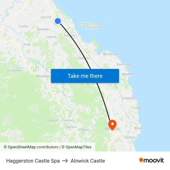 Haggerston Castle Spa to Alnwick Castle map