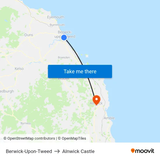 Berwick-Upon-Tweed to Alnwick Castle map