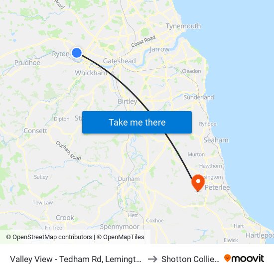 Valley View - Tedham Rd, Lemington to Shotton Colliery map