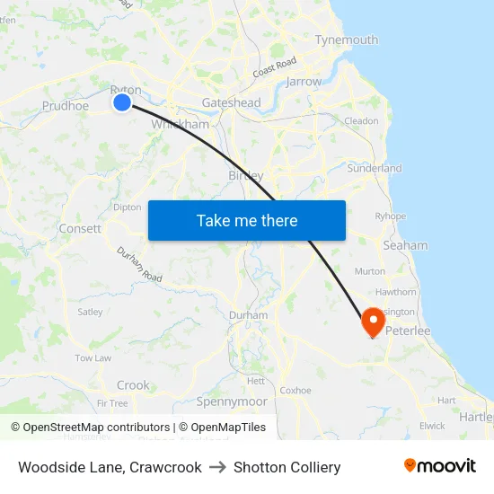 Woodside Lane, Crawcrook to Shotton Colliery map