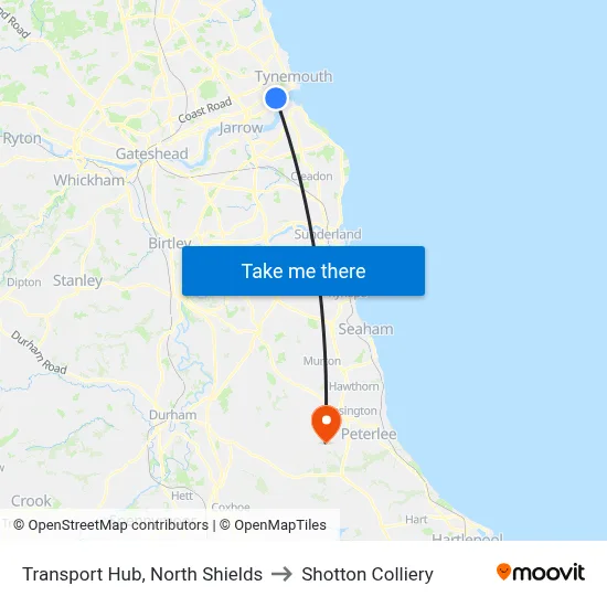 Transport Hub, North Shields to Shotton Colliery map