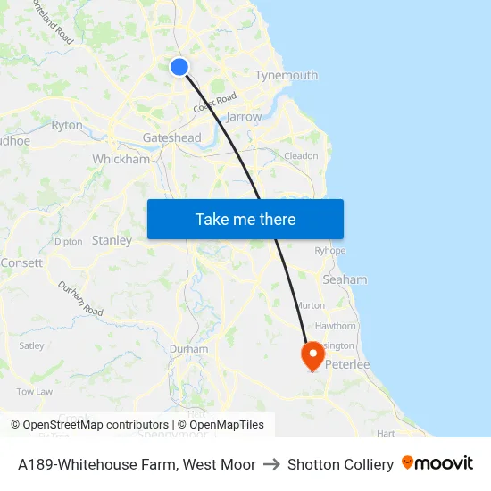 A189-Whitehouse Farm, West Moor to Shotton Colliery map