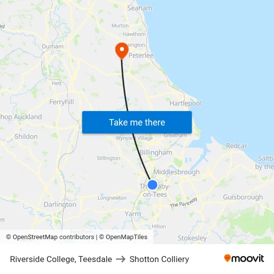 Riverside College, Teesdale to Shotton Colliery map