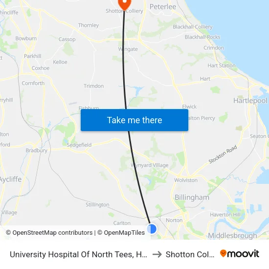 University Hospital Of North Tees, Hardwick to Shotton Colliery map