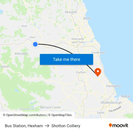 Bus Station, Hexham to Shotton Colliery map
