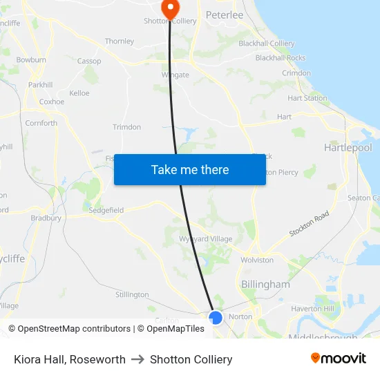 Kiora Hall, Roseworth to Shotton Colliery map