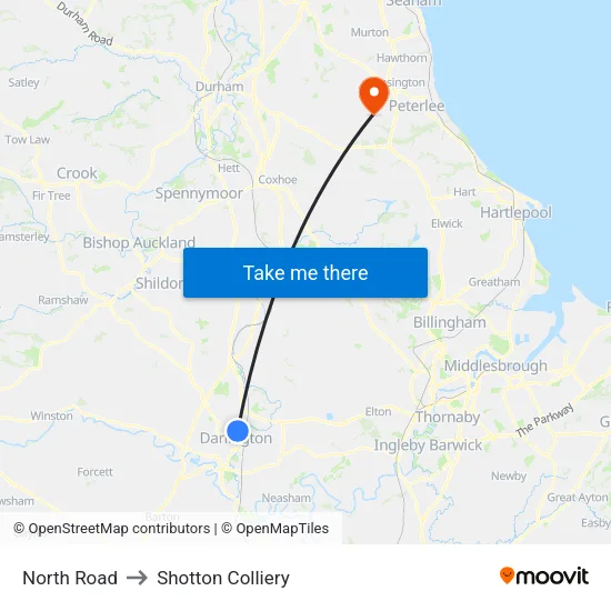 North Road to Shotton Colliery map