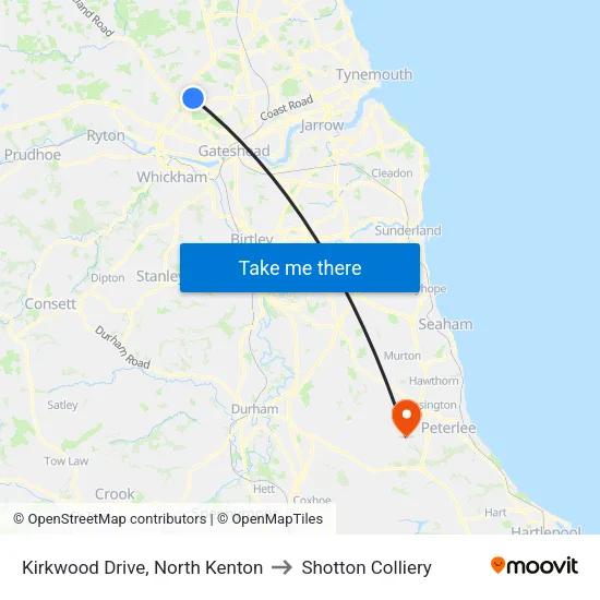 Kirkwood Drive, North Kenton to Shotton Colliery map