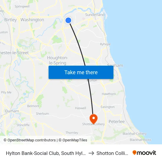 Hylton Bank-Social Club, South Hylton to Shotton Colliery map