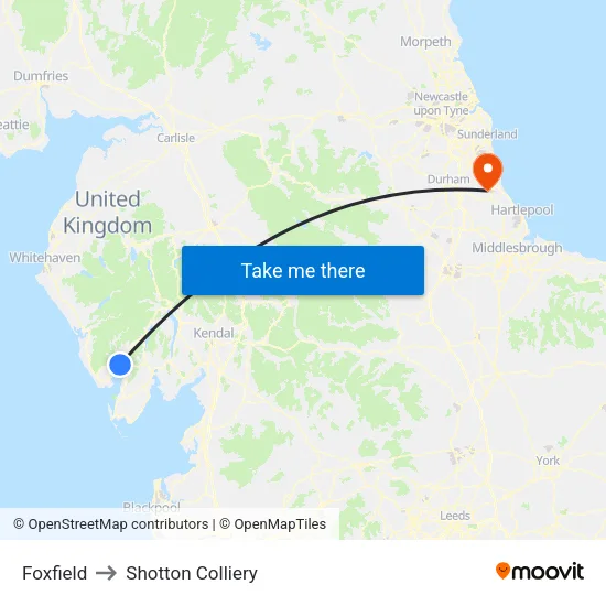 Foxfield to Shotton Colliery map