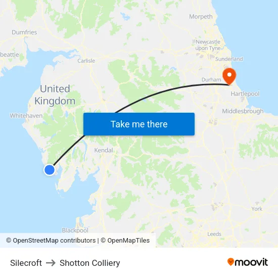 Silecroft to Shotton Colliery map
