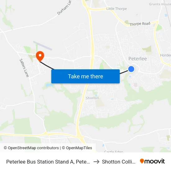 Peterlee Bus Station Stand A, Peterlee to Shotton Colliery map