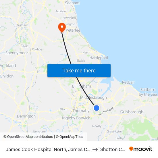 James Cook Hospital North, James Cook Hospital to Shotton Colliery map