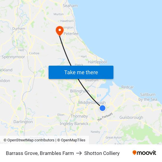 Barrass Grove, Brambles Farm to Shotton Colliery map