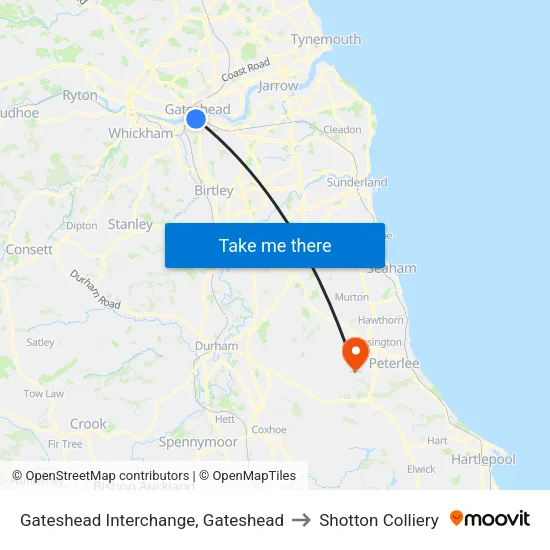 Interchange, Gateshead to Shotton Colliery map