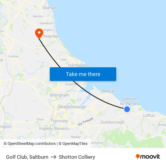 Golf Club, Saltburn to Shotton Colliery map