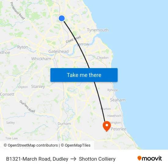 B1321-March Road, Dudley to Shotton Colliery map