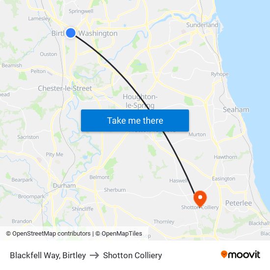 Blackfell Way, Birtley to Shotton Colliery map