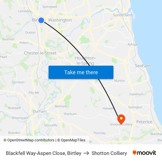 Blackfell Way-Aspen Close, Birtley to Shotton Colliery map