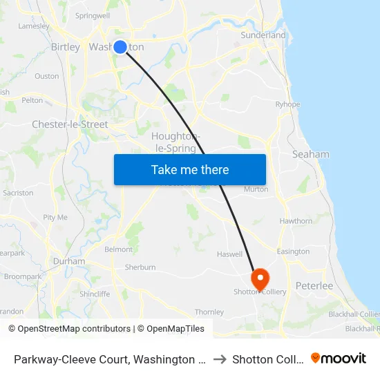 Parkway-Cleeve Court, Washington Village to Shotton Colliery map