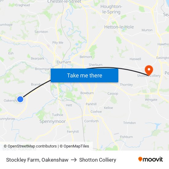 Stockley Farm, Oakenshaw to Shotton Colliery map