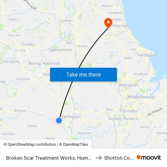 Broken Scar Treatment Works, Hummersknott to Shotton Colliery map