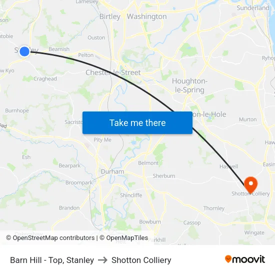 Barn Hill - Top, Stanley to Shotton Colliery map