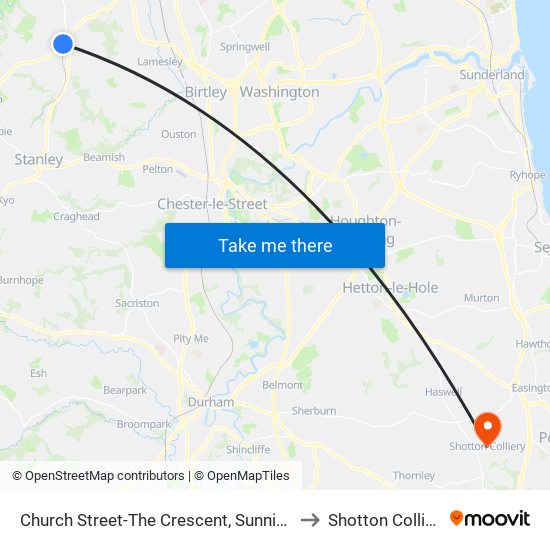 Church Street-The Crescent, Sunniside to Shotton Colliery map