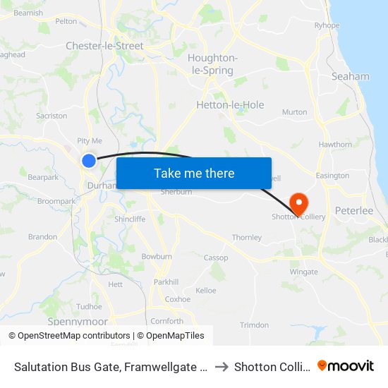 Salutation Bus Gate, Framwellgate Moor to Shotton Colliery map