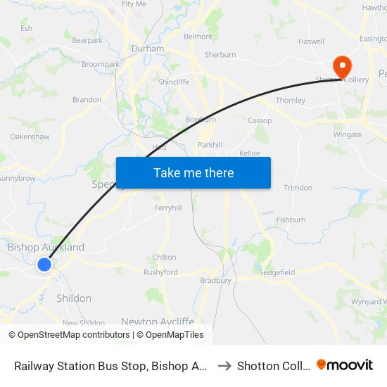 Railway Station Bus Stop, Bishop Auckland to Shotton Colliery map