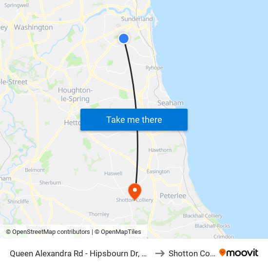 Queen Alexandra Rd - Hipsbourn Dr, Barnes Park to Shotton Colliery map