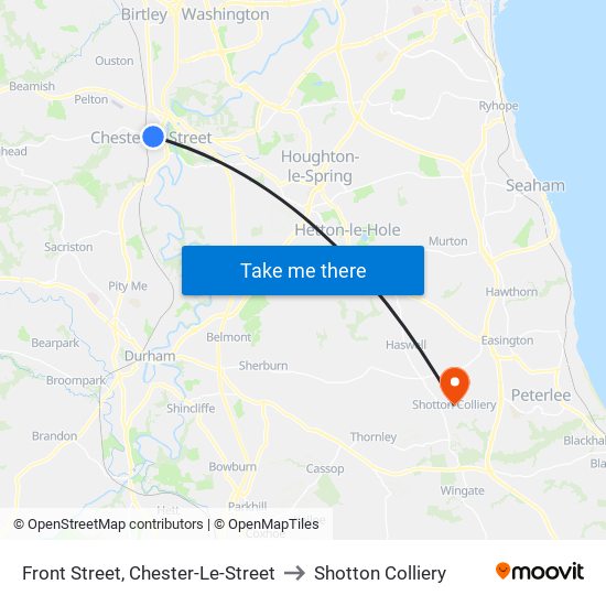 Front Street, Chester-Le-Street to Shotton Colliery map