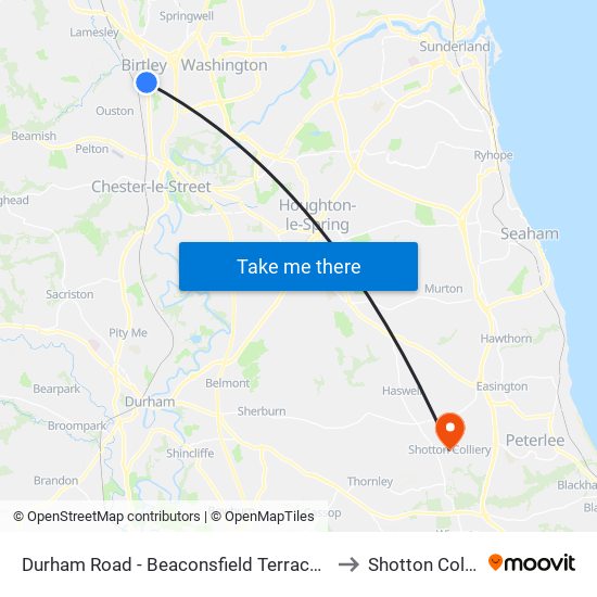 Durham Road - Beaconsfield Terrace, Birtley to Shotton Colliery map