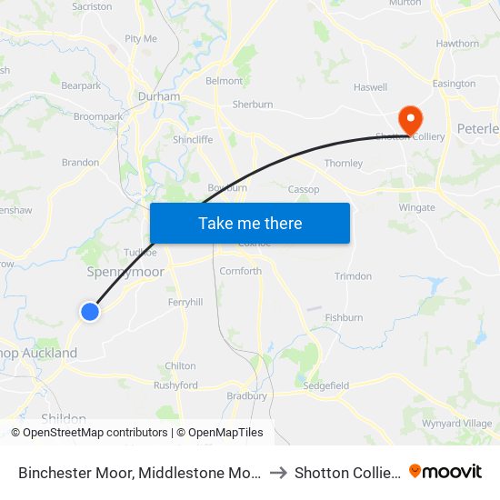 Binchester Moor, Middlestone Moor to Shotton Colliery map