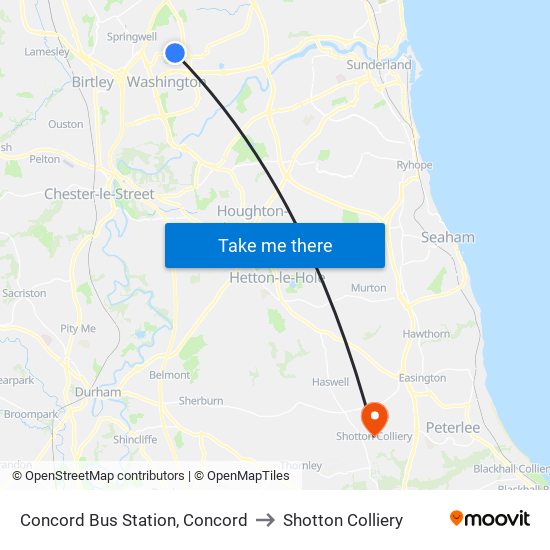 Concord Bus Station, Concord to Shotton Colliery map