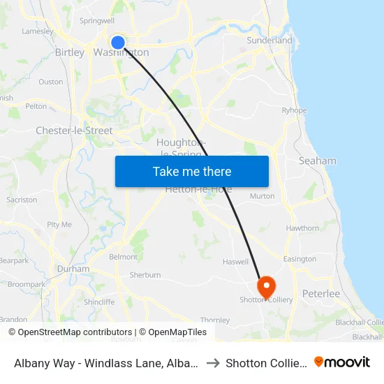 Albany Way - Windlass Lane, Albany to Shotton Colliery map